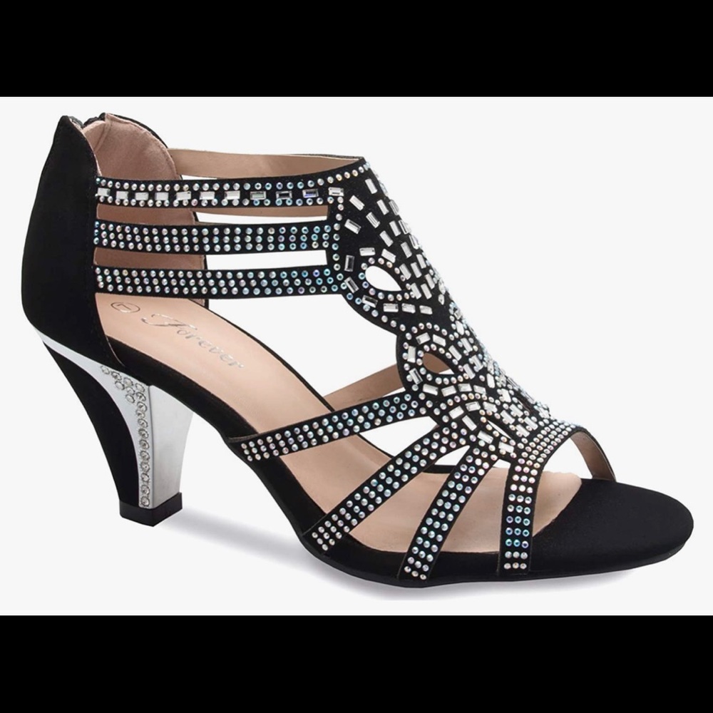 NWT Sexy Strappy Rhinestone Low Heels